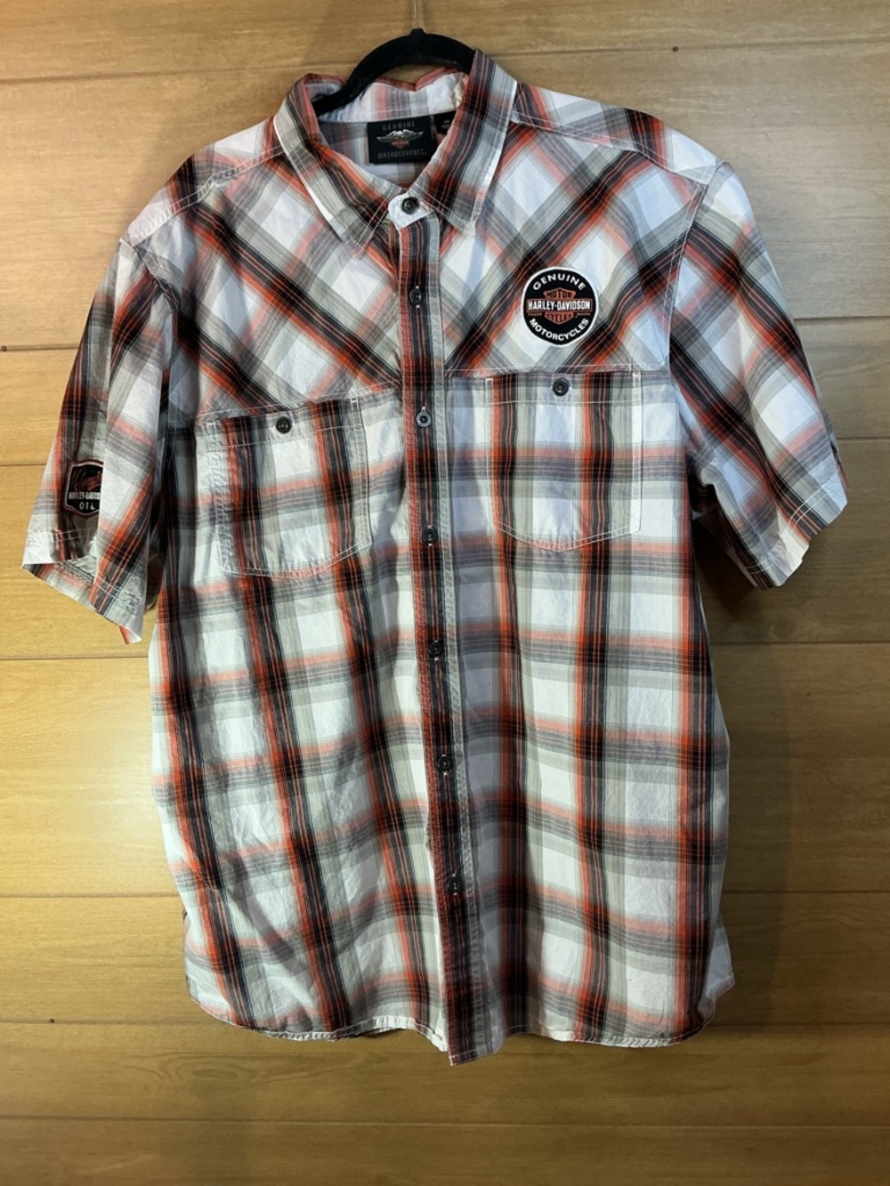 Harley Davidson Plaid Shirt 2XL Button Up Motorcycles Patch Back Logo Mens